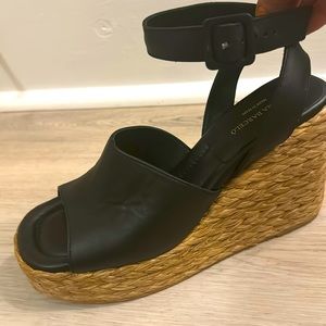 Black platform basket weave sandals